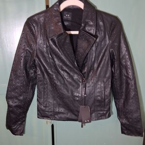 NWT Women's XS Armani Exhange Black Motorcycle Jacket Org. $255